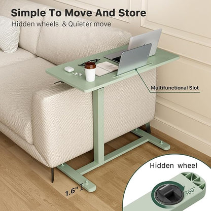 Gibbon Mounts Mobile Standing Desk, Pneumatic Adjustable Rolling Desk(31.5 Inches), Portable Laptop Desk with 4 Lockable Wheels, Overbed Bedside Table Laptop Table for Couch, Home, Office, Green