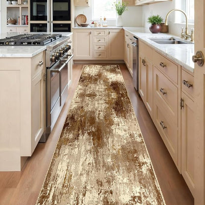 RELEANY Washable Area Rugs 2'x10' Non-Slip Modern Abstract Soft for Living Room Entryway Bedroom Kitchen, Print Pattern, Brown Tan Beige Coffee