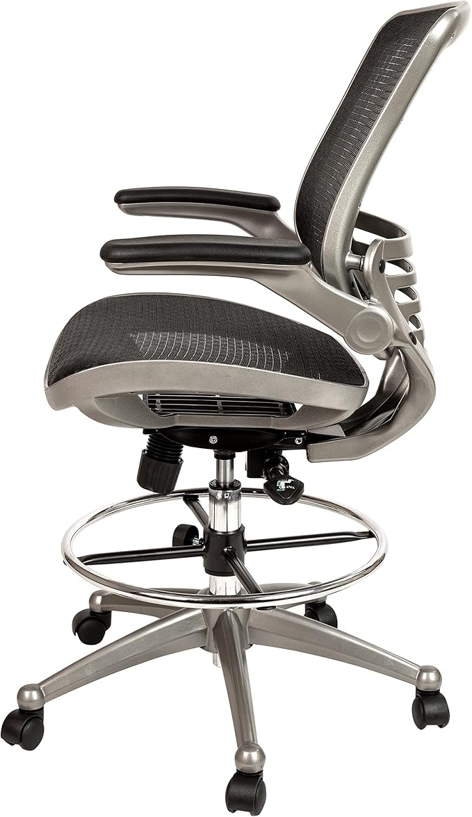 Flash Furniture Waylon Mid-Back Swivel Office Chair with Adjustable Foot Ring and Seat Height, Ergonomic Mesh Chair with Armrests, Black/Silver