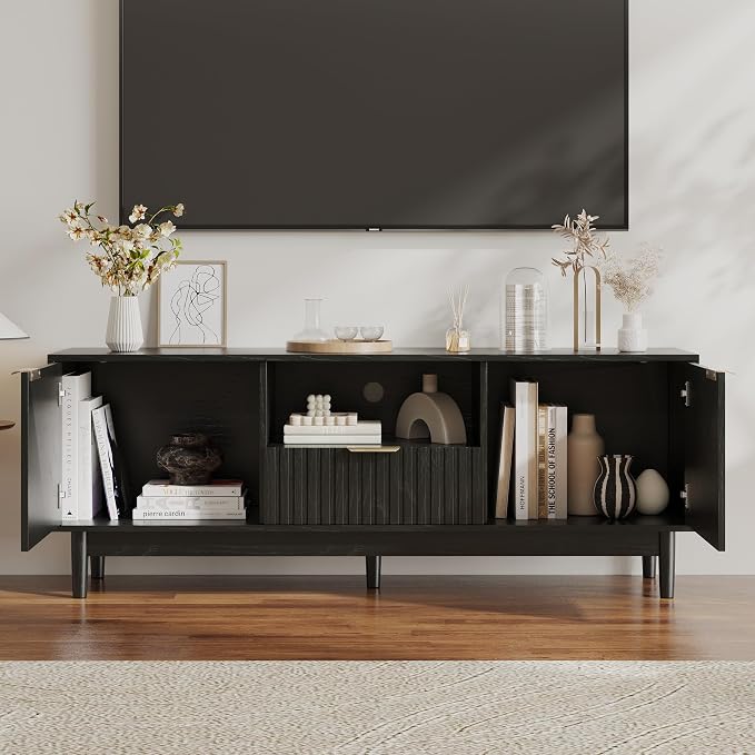 TV Stand and Coffee Table Set of 2, Mid Century Modern Lift Top Coffee Table, TV Console Table Living Room Table Sets for Living Room, Bedroom, Home Office, Black