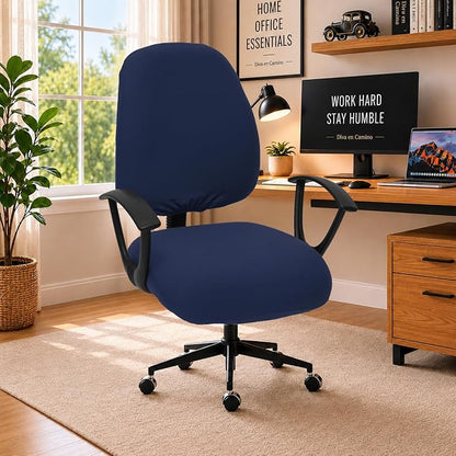 DIVA EN CAMINO DEC Super Stretchable Desk Office Chair Seat Covers - Universal Spandex Computer Chair Slipcover - 180GSM Rotating Backrest Coverings Cushion Protectors for Dogs, Cats, Pets (Navy)