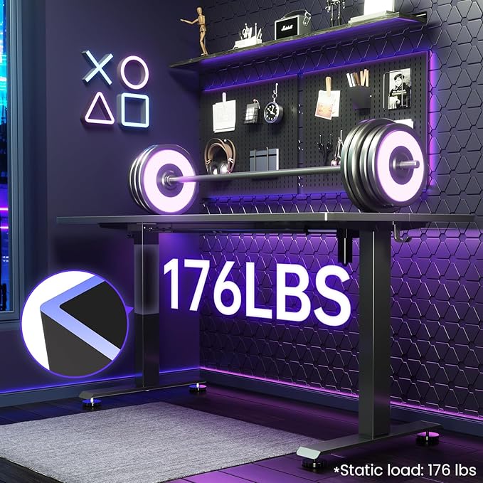 Veken 55 Inch Large Electric Standing Gaming Desk, Heights Adjustable,Sit to Stand Up, Work Home Office Computer Table for Study, Walking Pad, Writing, and Games, Wooden Desktop Desks, Black | Height Adjustable Sit Stand Up Computer Tables for Home Off...