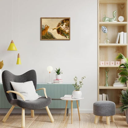Framed Vintage Cat Canvas Wall Art, Funny Orange Cat Parody Classic Masterpiece Prints, Renaissance-Inspired Animal Artwork, Humorous Wall Decor for Living Room Bedroom Playroom – 12x16 inch