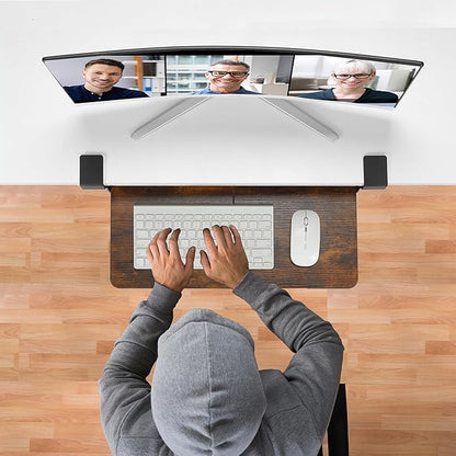 ETHU Keyboard Tray Under Desk, 19.7" X 11.81" Small Size Keyboard Drawer with C Clamp-on Mount Easy to Install, Computer Keyboard Stand Slide Pull Out, Ergonomic Keyboard Tray for Home, Office