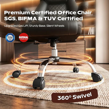 BestGlory Office Chair, Ergonomic High Back Home Office Desk Chair, Big and Tall Breathable Leather Office Chair with Lumbar Support Flip-Up Armrests, Computer Gaming Chair with Rocking Function