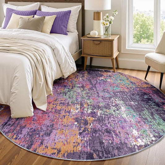 RELEANY Washable Area Rugs 6ft Non-Slip Modern Abstract Soft for Living Room Entryway Bedroom Kitchen, Print Pattern, Purple Orange Blue Green Rust Red Colorful