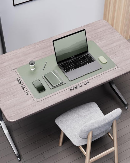 YSAGi Double-Sided Desk Pad, 31.5"x15.7"Leather Desk Mat, Eco Cork Desk Pad Protector,Large Mouse Pad,Waterproof Desk Blotter for Office/Home(Grayish Green)