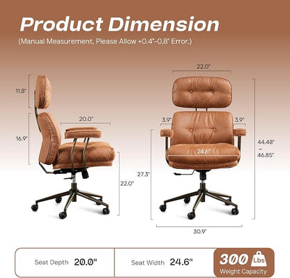 CAODOC Big and Tall Office Chair, 300LBS Suede Fabric Executive Office Chair Whit Lumbar Support, Managerial Home Desk Chair, Heavy Duty High Back Computer Chair(Suede Brown)
