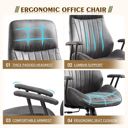 CAODOC High Back Office Chair,Modern Swivel Office Chair,Black Suede Fabric Gaming Chair,Height Adjustable Home Office Desk Chair with Lumbar Support