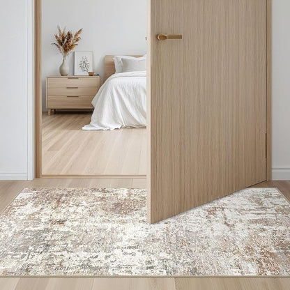 2x4 Rug Washable Runner Rug: Small Abstract Modern Non-Slip Soft Accent Doormat Stain Resistant Floor Throw Mat for Entryway Kitchen Bedroom Nursery Entry Dorm- Brown