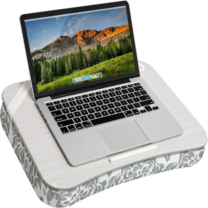 LAPGEAR Designer Lap Desk with Phone Holder and Device Ledge - Gray Damask - Fits up to 15.6 Inch Laptops - Style No. 45424