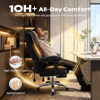 Office Desk Chair with Footrest, High Back Leather Chair Lumbar Support