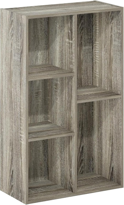 Furinno LUDER Book Shelf, 5-Cube Bookshelf, Reversible Bookcase, 9.4 x 19.5 x 31.5, Easy Assembly, for Living Room, Bedroom, Home Office, French Oak