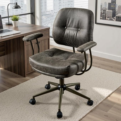 Ergonomic Home Office Chair, Mid-Century Faux Leather Home Office Desk Chairs with Wheels, Office Computer Chair with Rocking Swivel (Gray,Suede)