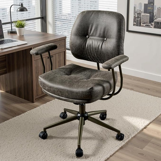 Ergonomic Home Office Chair, Mid-Century Faux Leather Home Office Desk Chairs with Wheels, Office Computer Chair with Rocking Swivel (Gray,Suede)