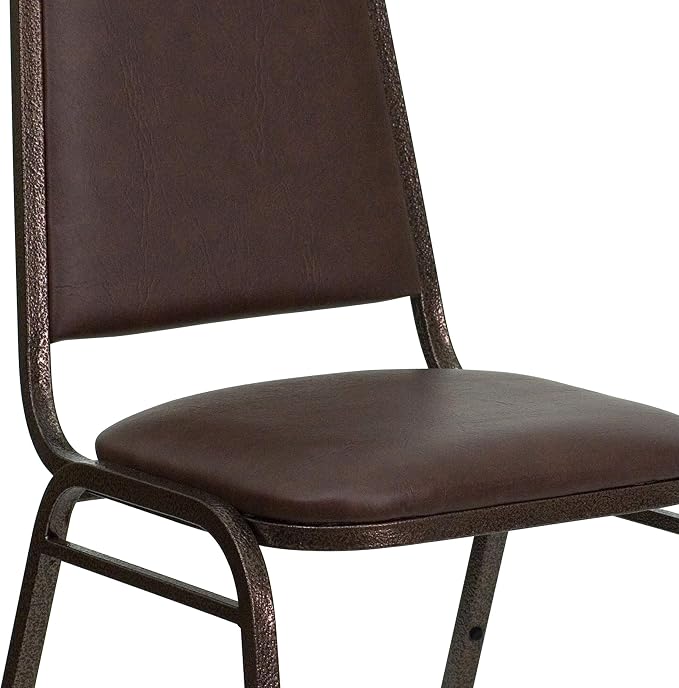 Flash Furniture 4 Pack HERCULES Series Trapezoidal Back Stacking Banquet Chair in Brown Vinyl - Copper Vein Frame
