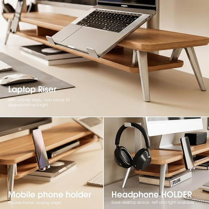 Fenge Dual Monitor Stand, Monitor Riser for 2 Monitors with Adjustable Laptop Riser , 42.5 Inch Desk Shelf for Top of Desk with Phone Holder& Headphone Stand