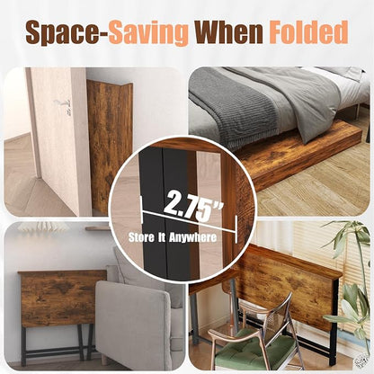 31.5" Folding Desk for Small Spaces, Foldable Computer Table for Home Office, Study,Bedroom,Dorm,Craft, Space Saving,Small Writing Work Office Compact Computer Desk,Easy Assembly,Rustic Brown