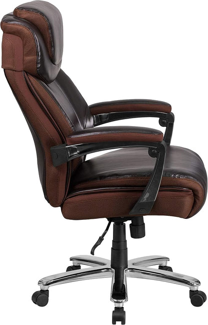 EMMA + OLIVER Big & Tall Office Chair | Brown LeatherSoft Executive Swivel Office Chair with Headrest and Wheels