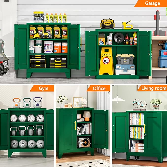 36 Inch Metal Tool Cabinet, 13.8" D x 27.6" W x 35.4" H, Lockable Steel Storage Cabinet with 2 Adjustable Shelves, Heavy-Duty Garage Storage Cabinet for Workshop, Basement, Office, Green