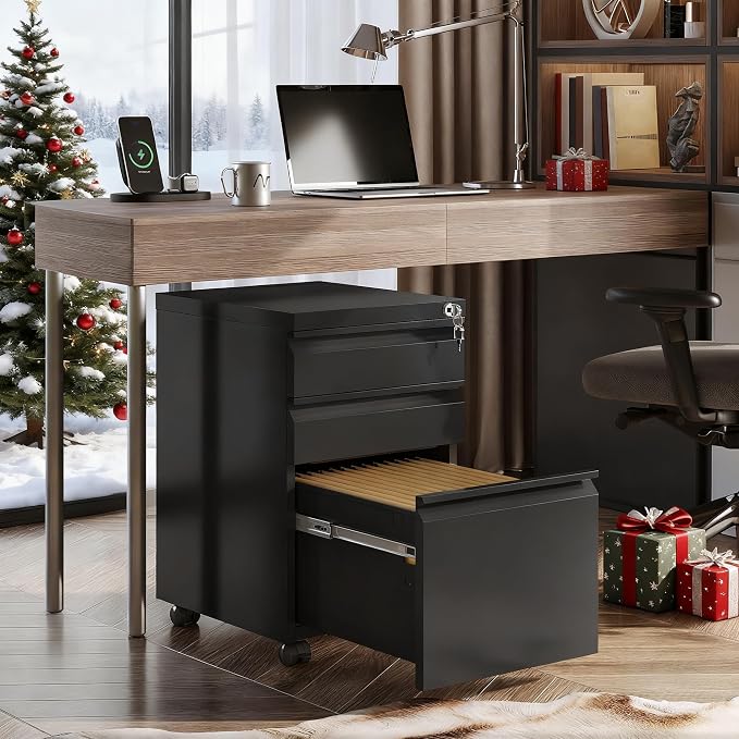 DEVAISE 3 Drawer Mobile File Cabinet Under Desk Office, Fully Assembled Except Casters, Letter/Legal Size, Black