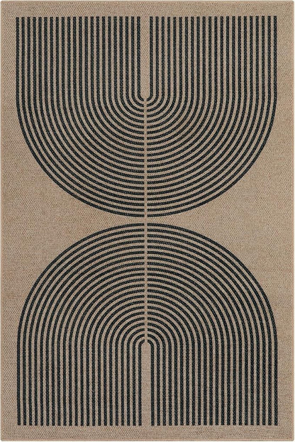 Lahome Enfys Modern Rainbow Easy Jute Office Rug, Outdoor Patio Rug 4x6 for Living Room Washable Carpet for Bedroom, Farmhouse Contemporary Non Slip Non Shedding Black Carpet for Backyard