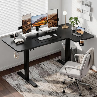 Realbear 63 Inch Electric L Shaped Standing Desk, Height Adjustable Standing Corner Desk with 3 Memory Presets, Ergonomic Workstation Office Desk for Home/Office (Black, 63 Inch)