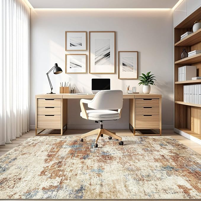 6x9 Area Rugs Washable Rug: Large Abstract Modern Soft Stain Resistant Indoor Floor Non-Slip Accent Carpet for Living Room Bedroom Nursery Playroom Dining Room Office Dorm Home House- Blue Orange