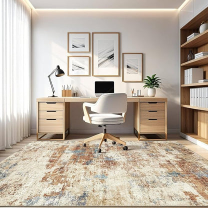 6x9 Area Rugs Washable Rug: Large Abstract Modern Soft Stain Resistant Indoor Floor Non-Slip Accent Carpet for Living Room Bedroom Nursery Playroom Dining Room Office Dorm Home House- Blue Orange