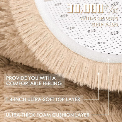OLANLY Beige Round Rugs for Bedroom - Machine Washable, 7 ft Circle Area Rugs for Living Room, Soft and Fluffy Shaggy Carpet for Teen Girls and Boys, Nursery Rooms, Dorms, Home Decor Aesthetic