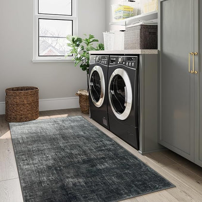 Lahome 3x5 Black Rugs for Entryway,Boho Kitchen Rugs Non Slip Washable,Modern Abstract Ombre Small Soft Low-Pile Indoor Floor Carpet for Bathroom Bedroom(3'x5',Black and White)