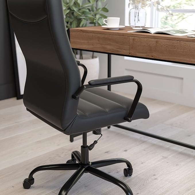 Merrick Lane Milano Contemporary High-Back Black Faux Leather Home Office Chair with Padded Black Arms