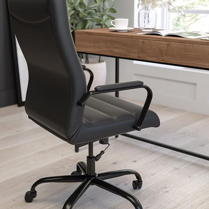 Merrick Lane Milano Contemporary High-Back Black Faux Leather Home Office Chair with Padded Black Arms