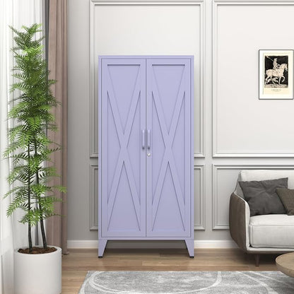 61" H Tall Lockable Steel Storage Cabinet with 2 Doors and 3 Adjustable Shelves,4-Tier Freestanding Metal Locker for Home,Office,Living Room,Gym,Purple 27.6" W x 13.8" D