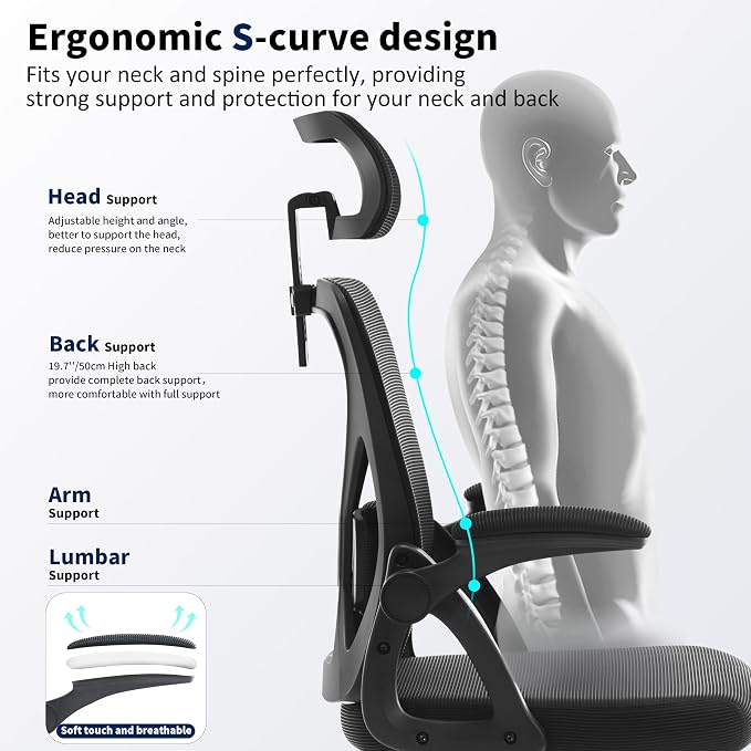 Office Chair,Ergonomic Desk Chair with Adjustable Lumbar Support,400 Lbs Mesh Computer Chair High Back with Headrest for Home Office (Black)
