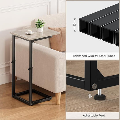 Vagusicc C-Shaped End Table, 33" Tall C Table Adjustable Height Side Table, Small Couch Table with Metal Frame, Slide Under Sofa TV Tray for Living Room, Bedroom, Bedside, Small Spaces, Gray