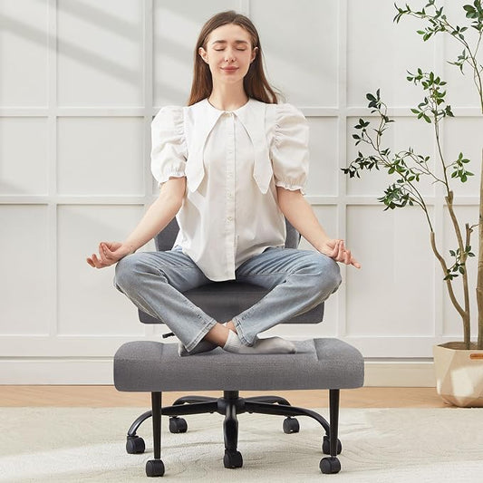 Criss Cross Legged Office Chair with Wheels,Swivel Meditation Chair for ADHD,Ergonomic Desk Chair with Thicken Adjustable Footstool,Fabric Sitting Fidgeting Kneeling Chair for Home Yoga Grey