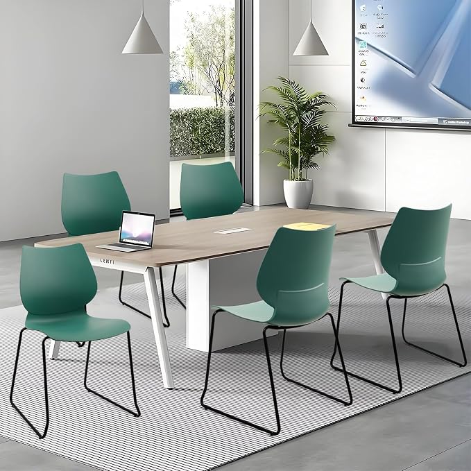 KLASIKA Stackable Waiting Room Chair, Stacking Office Chair with Ergonomic Lumbar Support and Metal Legs, Plastic Desk Chairs for Conference School Church Guest Reception Set of 4, Green