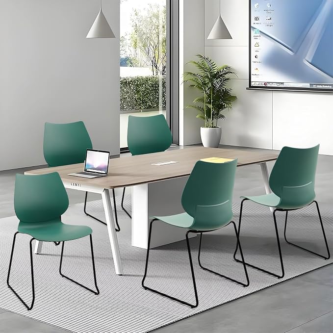 KLASIKA Stackable Waiting Room Chair, Stacking Office Chair with Ergonomic Lumbar Support and Metal Legs, Plastic Desk Chairs for Conference School Church Guest Reception Set of 12, Green