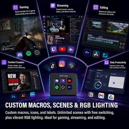 Mini Stream Controller Deck, Gaming Streaming Macro Pad Keypad, Shortcut Keyboard with 6 Programmable LCD Keys, Customizable Icons & RGB Light, USB Soundboard for Video Editing, OBS, PC, Mac