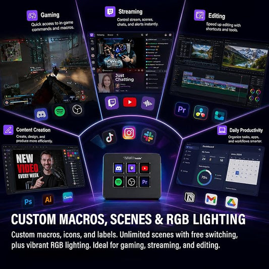 Mini Stream Controller Deck, Gaming Streaming Macro Pad Keypad, Shortcut Keyboard with 6 Programmable LCD Keys, Customizable Icons & RGB Light, USB Soundboard for Video Editing, OBS, PC, Mac