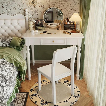 Solid Wooden Desk with Drawers, Small Writing Desk with Drawers for Computer, PC Desk for Work, Study or Gaming, Easy to Assemble (Ivory White, 39in)