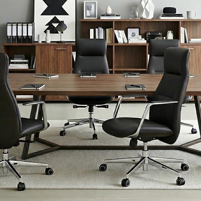 EUREKA ERGONOMIC Royal Slim Executive High Back Black Leather Office Chair, Home Desk Chair for Adults, Big and Tall with Wheels, Swivel Rolling