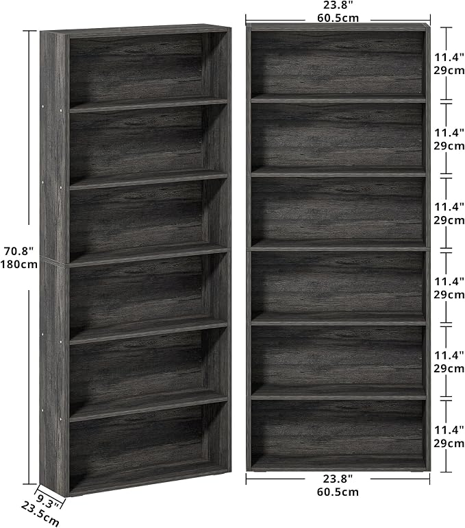 IRONCK Bookshelves and Bookcases Set of 2 Floor Standing 6 Tiers Display Storage Shelves 70 in Tall Bookcase Home Decor Furniture for Home Office, Living Room, Bed Room
