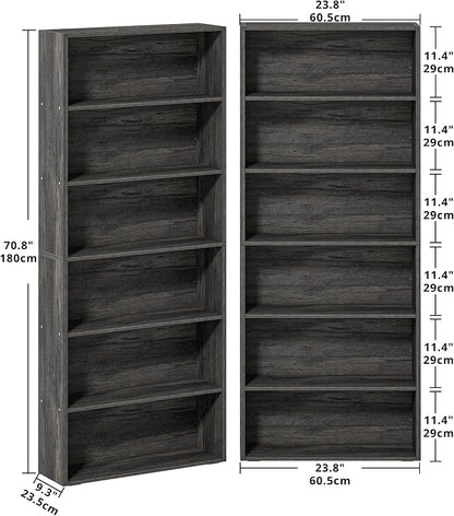 IRONCK Bookshelves and Bookcases Set of 2 Floor Standing 6 Tiers Display Storage Shelves 70 in Tall Bookcase Home Decor Furniture for Home Office, Living Room, Bed Room