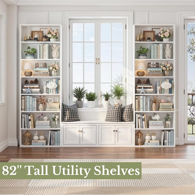 FACBOTALL 82" Tall Bookshelf, 7-Tier Open Shelves Bookcase, Freestanding Display Storage Shelves, Tall Bookcase Home Decor Furniture for Home Office, Living Room, Bedroom, White