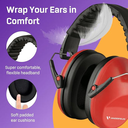 Vanderfields - Hearing Protection Ear Muffs - Over 31 dB (2K Hz) Broad Noise Cancelling Sound Reduction - Adults & Teens