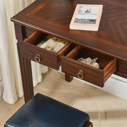 Cherry Walnut Writing Desks with Drawers, 31.5" Mid-Century Modern Computer Desk for Home Office, Secretary Desk for Living Room Study or Workspace, Easy Assembly Vanity Desk, SSZD1258