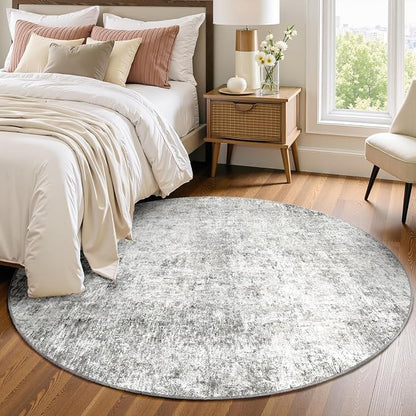 RELEANY Washable Area Rugs 6ft Non-Slip Modern Abstract Soft for Living Room Entryway Bedroom Kitchen, Print Pattern, Gray White Grey