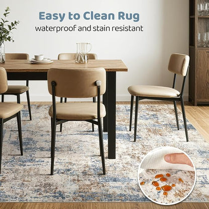 5x7 Area Rugs Living Room: Machine Washable Large Abstract Modern Soft Rug Stain Resistant Indoor Floor Non Slip Accent Carpet for Bedroom Nursery Playroom Dining Room Office Dorm Home House- Tan